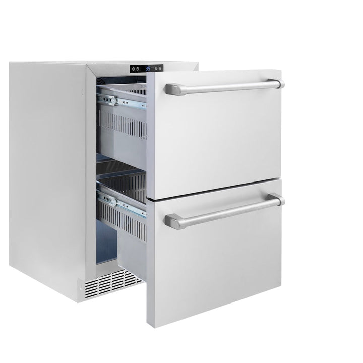 ZLINE 24 in. Touchstone 168 Can Outdoor-Rated Dual Refrigerator Drawer with Stainless Steel Doors, Open Box-Excellent Condition