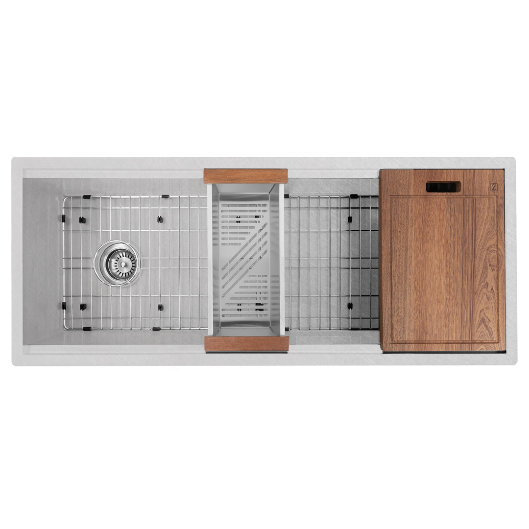 ZLINE 43 in. Garmisch Undermount Single Bowl Stainless Steel Kitchen Sink with Bottom Grid and Accessories, SLS-43