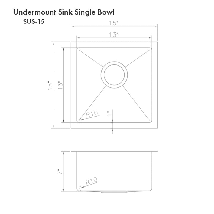 ZLINE 15 in. Boreal Undermount Single Bowl Bar Kitchen Sink in Stainless Steel, SUS-15