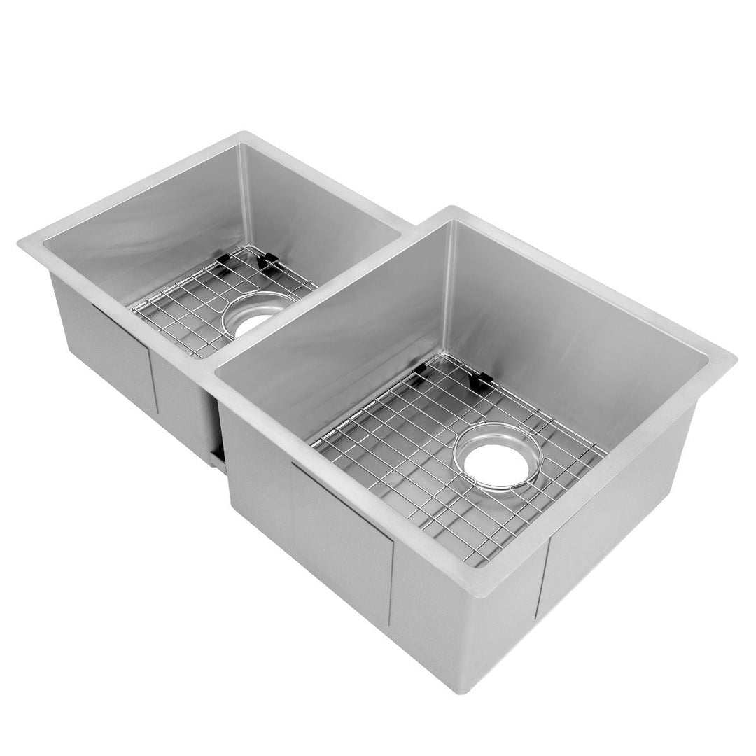 ZLINE 32 in. Jackson Undermount Double Bowl Stainless Steel Kitchen Sink with Bottom Grid, SRDL-32