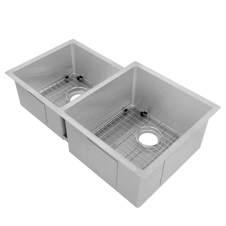 ZLINE 32 in. Jackson Undermount Double Bowl DuraSnow® Stainless Steel Kitchen Sink with Bottom Grid, SRDL-32S