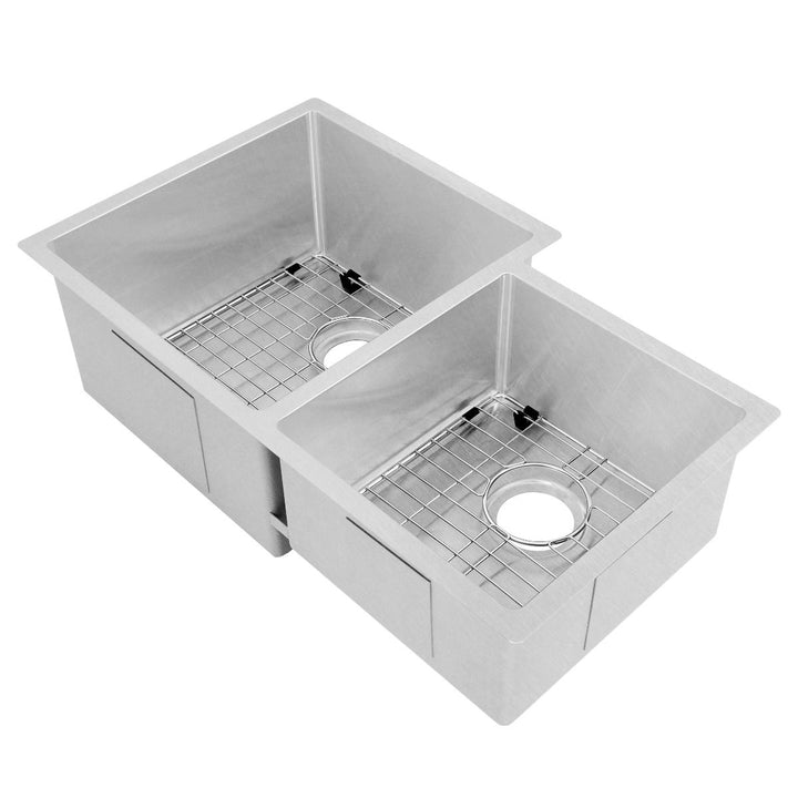 ZLINE 32 in. Jackson Undermount Double Bowl DuraSnow® Stainless Steel Kitchen Sink with Bottom Grid, SRDR-32S