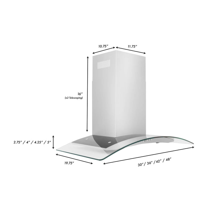 ZLINE 48" Convertible Vent Convertible Vent Wall Mount Range Hood in Stainless Steel &amp; Glass (KN4-48)