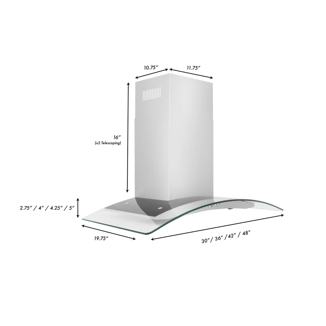 ZLINE 48" Convertible Vent Convertible Vent Wall Mount Range Hood in Stainless Steel &amp; Glass