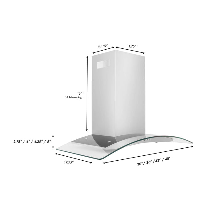 ZLINE 48" Convertible Vent Convertible Vent Wall Mount Range Hood in Stainless Steel &amp; Glass