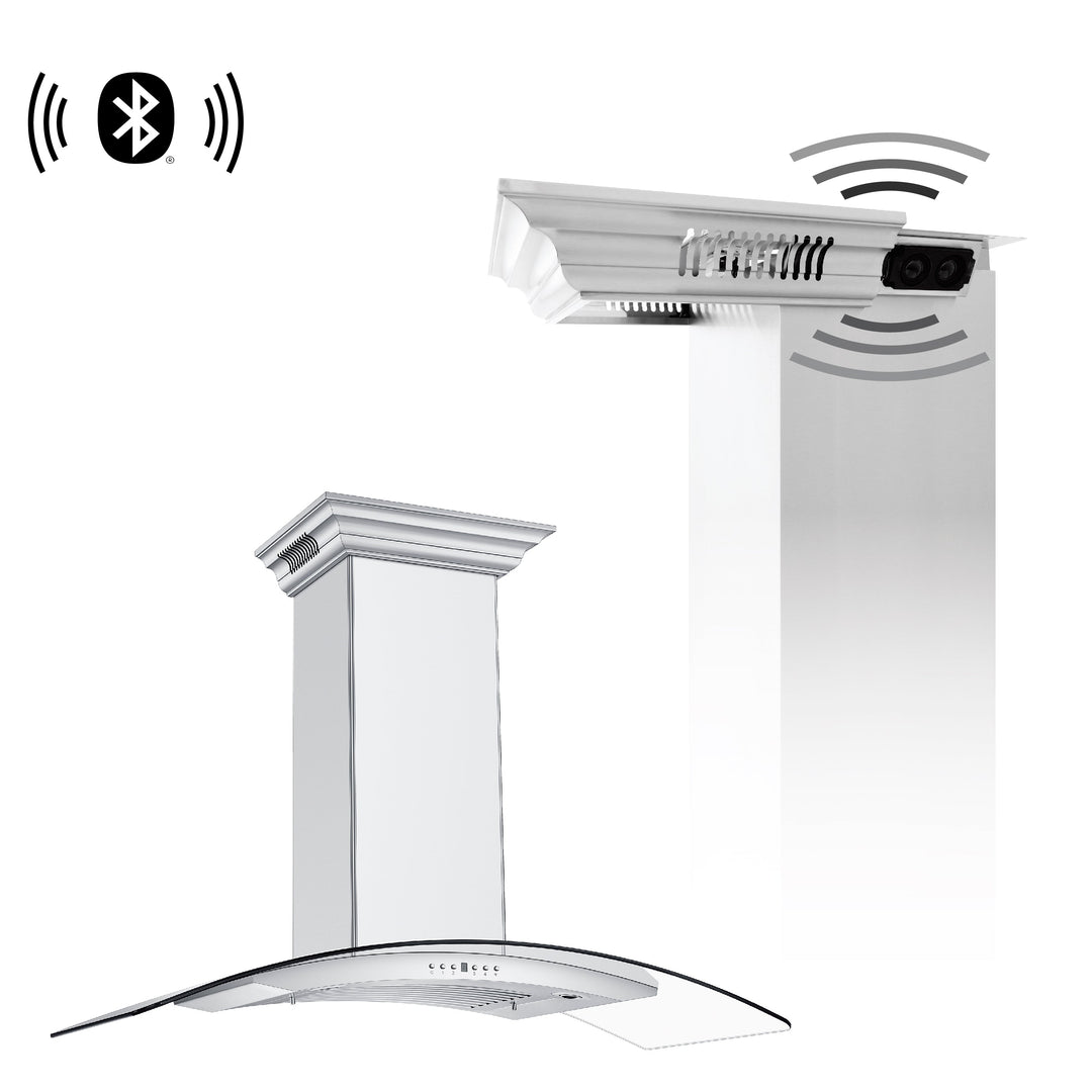 48" ZLINE CrownSound™Ducted Vent Wall Mount Range Hood in Stainless Steel with Built-in Bluetooth Speakers (KN4CRN-BT-48)