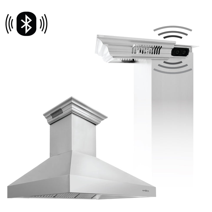 48" ZLINE CrownSound™Ducted Vent Professional Wall Mount Range Hood in Stainless Steel with Built-in Bluetooth Speakers (697CRN-BT-48)