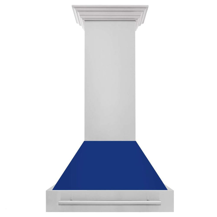 ZLINE 30 in. Stainless Steel Range Hood with Blue Gloss Shell and Stainless Steel Handle (8654STX-BG-30)