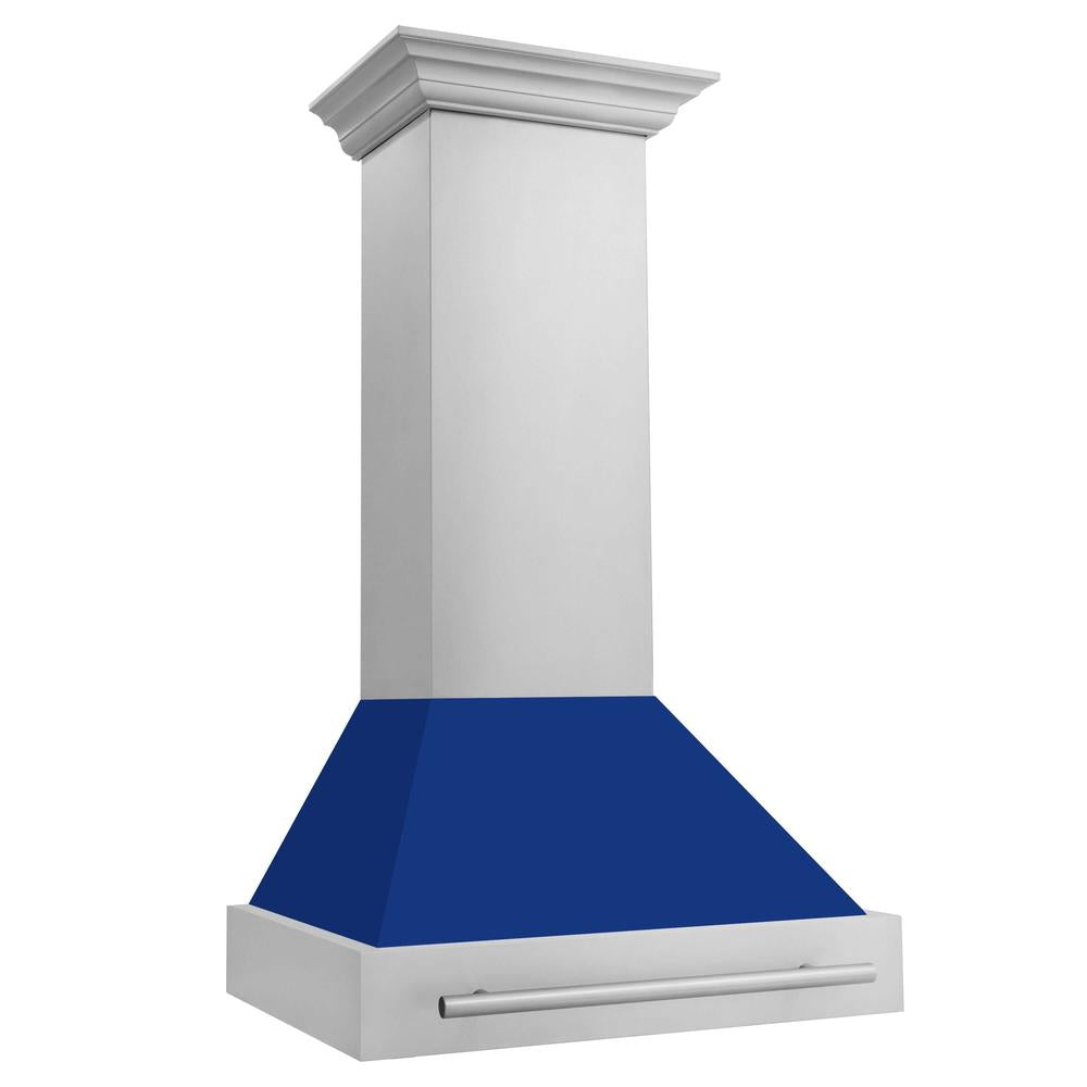 ZLINE 30 in. Stainless Steel Range Hood with Blue Gloss Shell and Stainless Steel Handle (8654STX-BG-30)