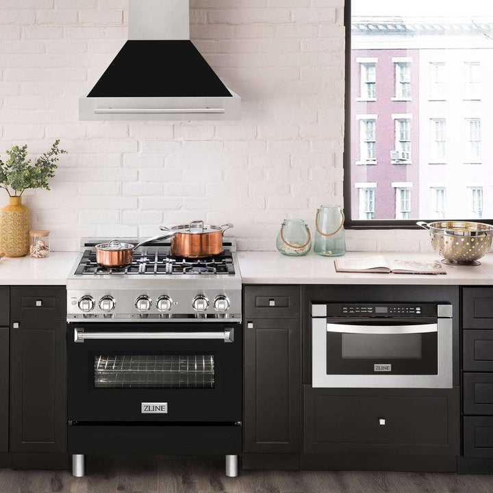 ZLINE 30 in. Stainless Steel Range Hood with Black Matte Shell and Stainless Steel Handle (8654STX-BLM-30)