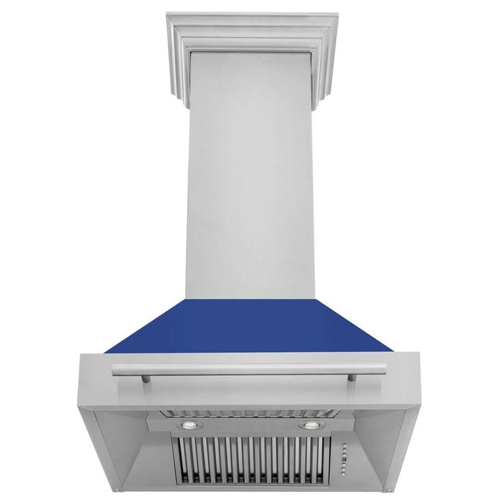ZLINE 30 in. Stainless Steel Range Hood with Blue Matte Shell and Stainless Steel Handle (8654STX-BM-30)