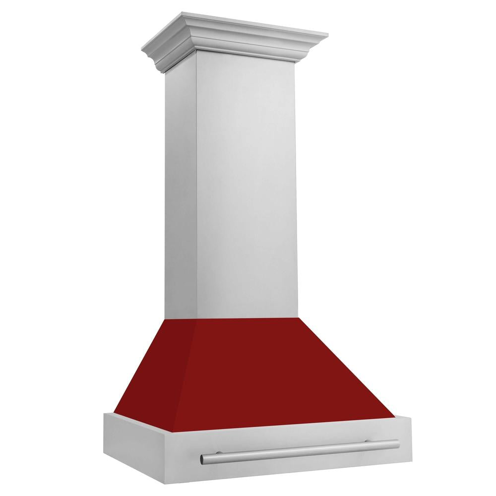 ZLINE 30 in. Stainless Steel Range Hood with Red Gloss Shell and Stainless Steel Handle (8654STX-RG-30)