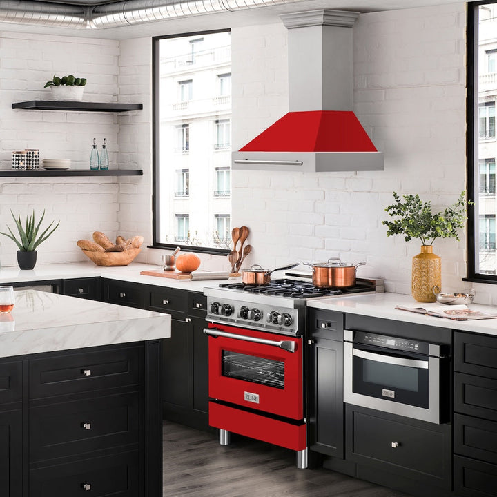 ZLINE 30 in. Stainless Steel Range Hood with Red Matte Shell and Stainless Steel Handle (8654STX-RM-30)