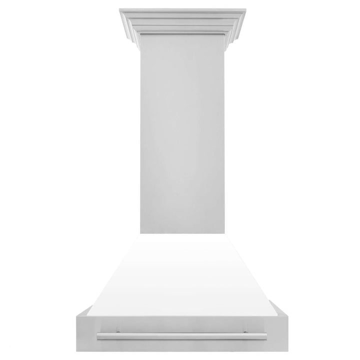 ZLINE 30 in. Stainless Steel Range Hood with White Matte Shell and Stainless Steel Handle (8654STX-WM-30)