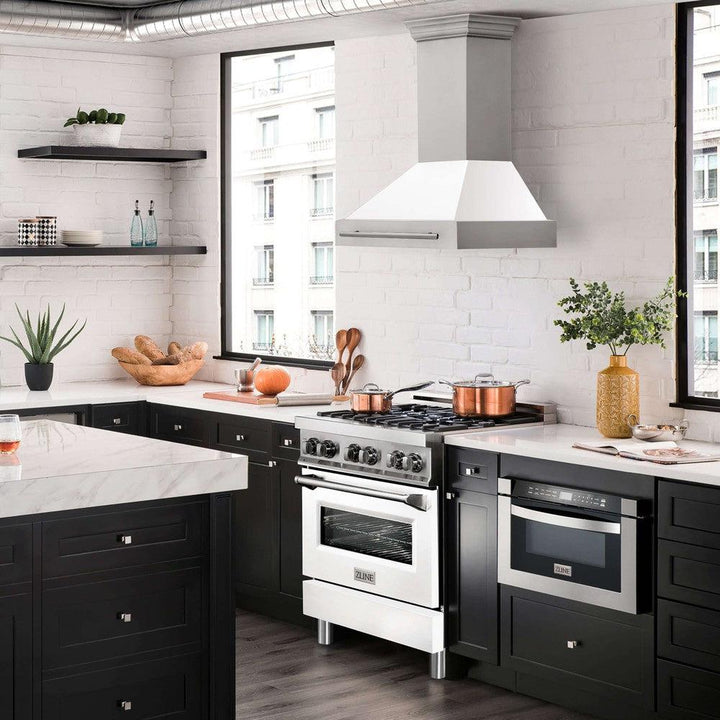ZLINE 30 in. Stainless Steel Range Hood with White Matte Shell and Stainless Steel Handle (8654STX-WM-30)
