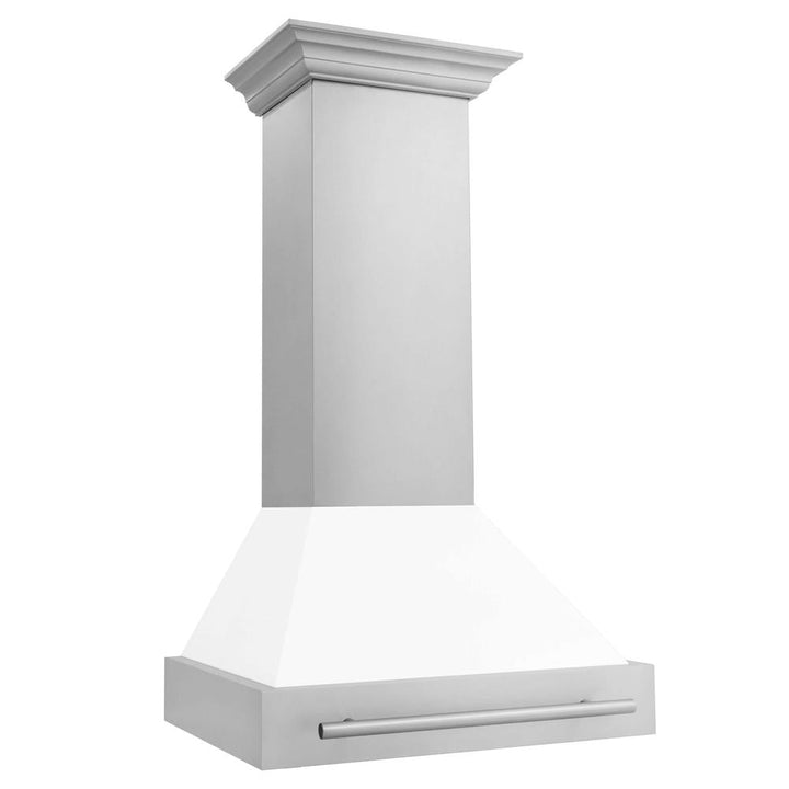 ZLINE 30 in. Stainless Steel Range Hood with White Matte Shell and Stainless Steel Handle (8654STX-WM-30)
