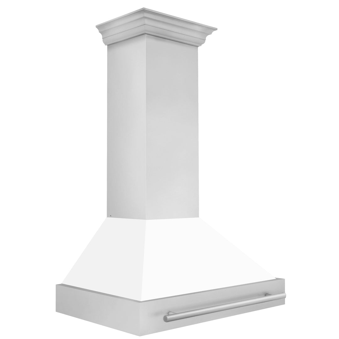 ZLINE 36" Stainless Steel Range Hood with White Matte Shell and Stainless Steel Handle (8654STX-WM-36)