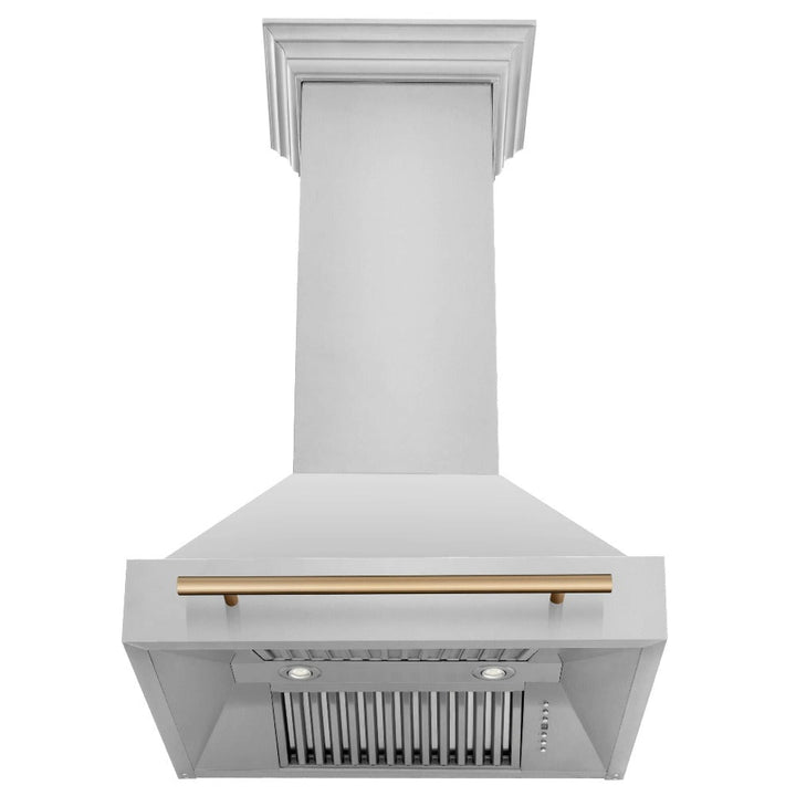 ZLINE Autograph Edition 30 in. Kitchen Package with Stainless Steel Dual Fuel Range, Range Hood, Dishwasher and Refrigerator with Champagne Bronze Accents (4KAPR-RARHDWM30-CB)