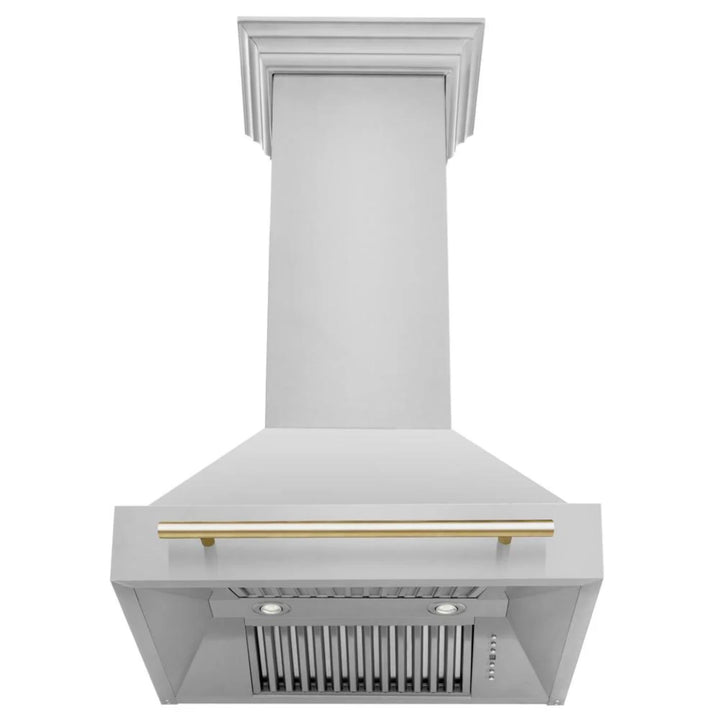 ZLINE Autograph Edition 30", 36", &amp; 48" Stainless Steel 4-Piece Kitchen Package with Polished Gold Accents—Dual Fuel Range, Wall Mount Range Hood, Dishwasher, and Refrigerator