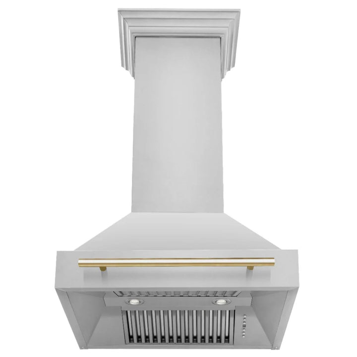 ZLINE Autograph Edition 30", 36", &amp; 48" Stainless Steel Dual Fuel Range, Convertible Vent Wall Mount Range Hood, and Dishwasher Kitchen Package with Polished Gold Accents