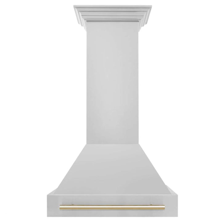 ZLINE Autograph Edition 30", 36", &amp; 48" Stainless Steel 4-Piece Kitchen Package with Polished Gold Accents—Dual Fuel Range, Wall Mount Range Hood, Dishwasher, and Refrigerator.
