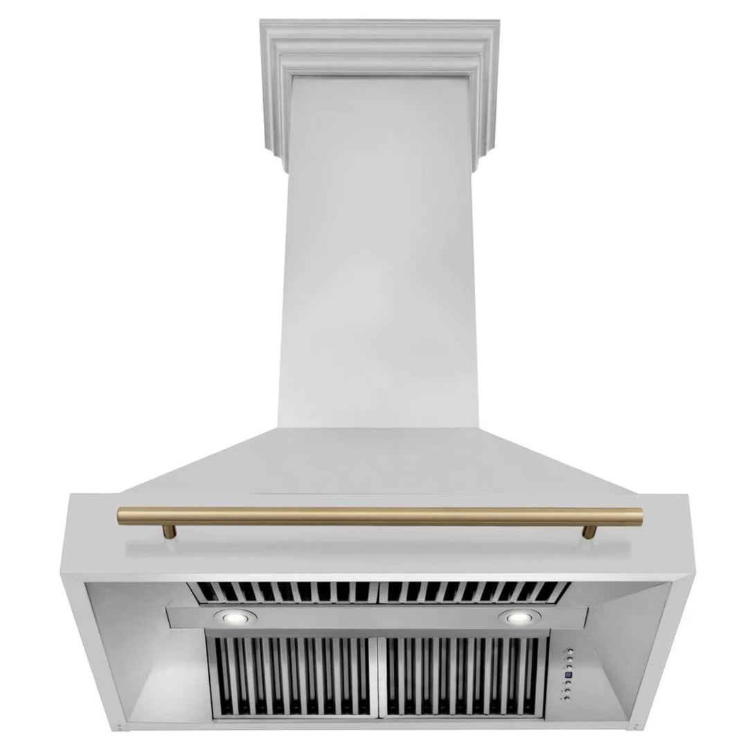 ZLINE Autograph Edition 30", 36", &amp; 48" Stainless Steel 4-Piece Kitchen Package with Champagne Bronze Accents—Dual Fuel Range, Range Hood, Dishwasher, Refrigerator.