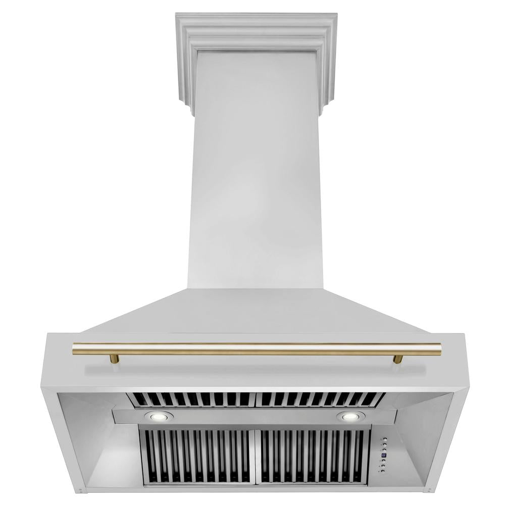 ZLINE Autograph Edition 36 in. Kitchen Package with Stainless Steel Dual Fuel Range, Range Hood, Dishwasher and Refrigerator Including External Water Dispenser with Polished Gold Accents (4AKPR-RARHDWM36-G)