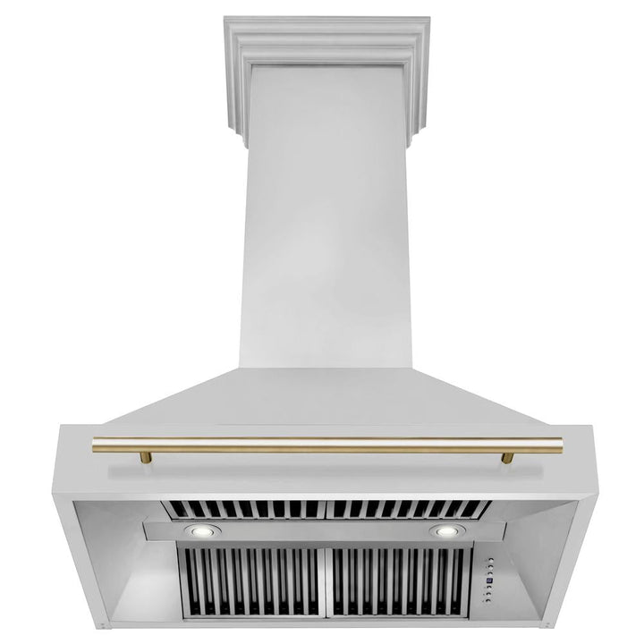 ZLINE Autograph Edition 36 in. Kitchen Package with Stainless Steel Dual Fuel Range, Range Hood, Dishwasher and Refrigerator Including External Water Dispenser with Polished Gold Accents (4AKPR-RARHDWM36-G)