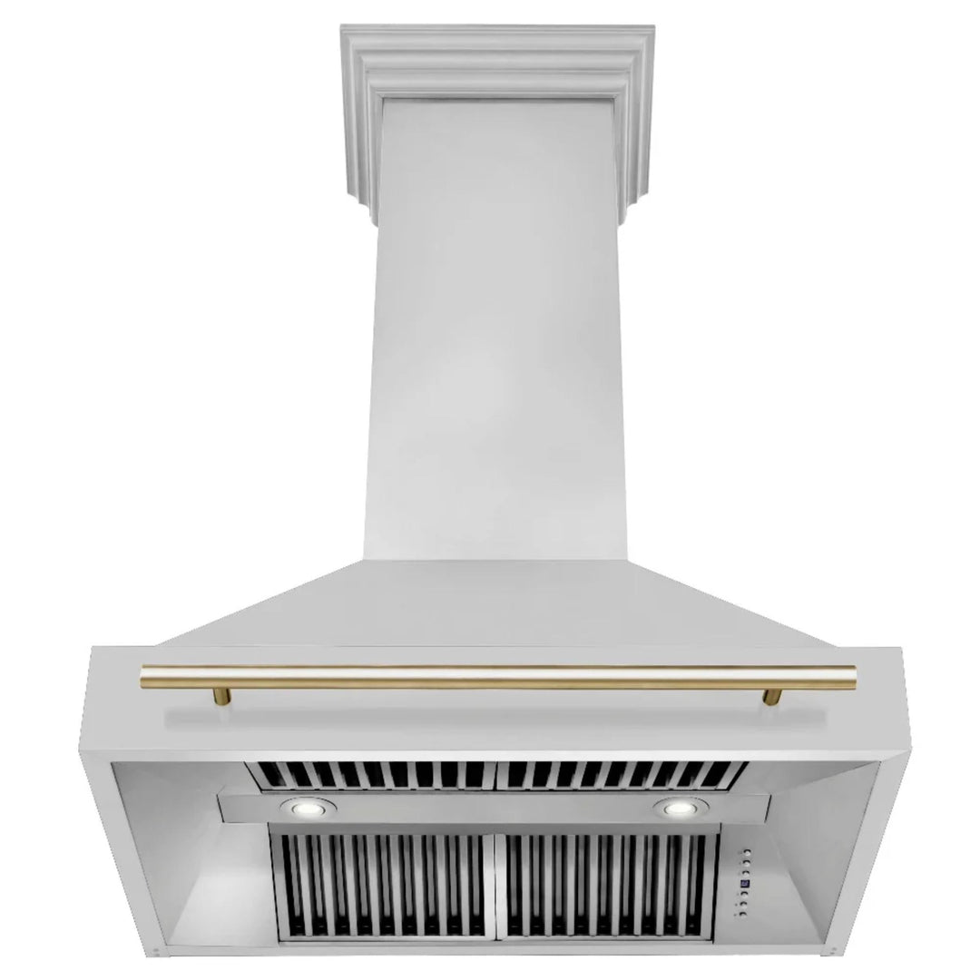 ZLINE Autograph Edition 30", 36", &amp; 48" Stainless Steel 4-Piece Kitchen Package with Polished Gold Accents—Dual Fuel Range, Wall Mount Range Hood, Dishwasher, and Refrigerator