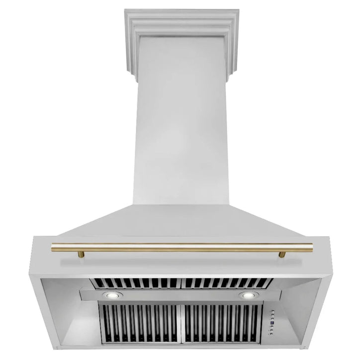 ZLINE Autograph Edition 30", 36", &amp; 48" Stainless Steel 4-Piece Kitchen Package with Polished Gold Accents—Dual Fuel Range, Wall Mount Range Hood, Dishwasher, and Refrigerator