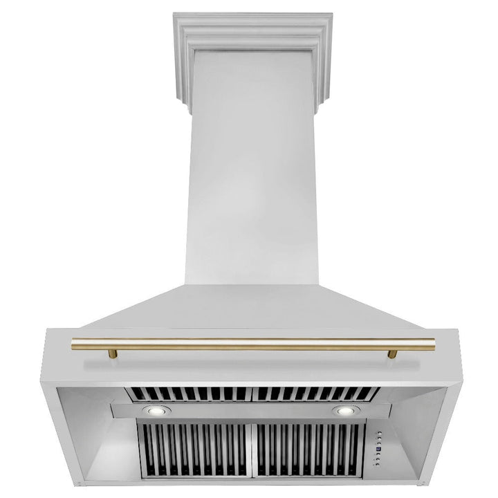 ZLINE Autograph Edition 36 in. Kitchen Package with Stainless Steel Dual Fuel Range, Range Hood, Dishwasher and Refrigerator with Polished Gold Accents (4KAPR-RARHDWM36-G)