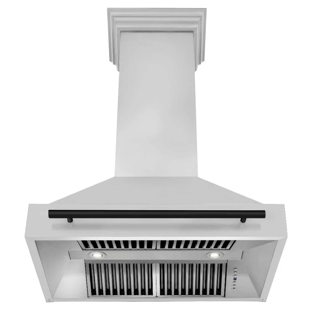 ZLINE Autograph Edition 30", 36", &amp; 48" Stainless Steel 4-Piece Kitchen Package with Matte Black Accents—Dual Fuel Range, Wall Mount Range Hood, Dishwasher, and Refrigerator.