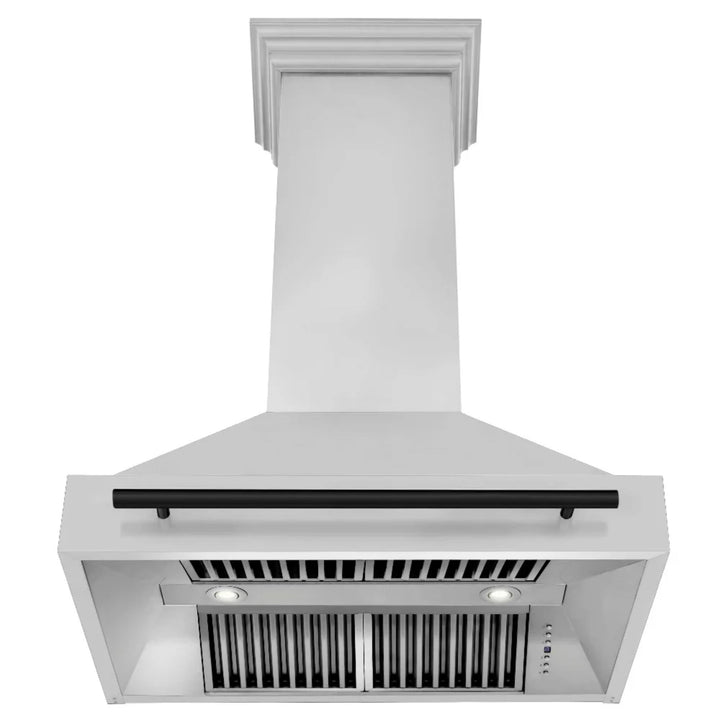 ZLINE Autograph Edition 30", 36", &amp; 48" Stainless Steel 4-Piece Kitchen Package with Matte Black Accents—Dual Fuel Range, Wall Mount Range Hood, Dishwasher, and Refrigerator.