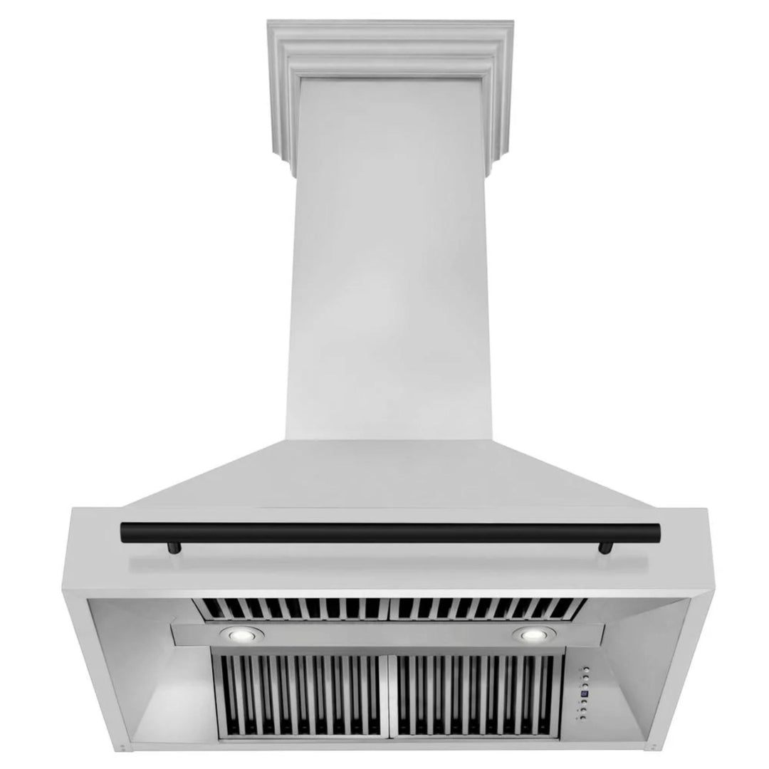 ZLINE Autograph Edition 30", 36", &amp; 48" Stainless Steel 4-Piece Kitchen Package with Matte Black Accents—Dual Fuel Range, Wall Mount Range Hood, Dishwasher, and Refrigerator