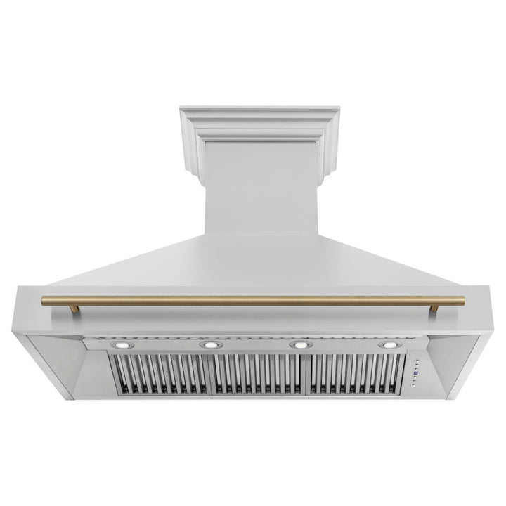 ZLINE 48" Autograph Edition Stainless Steel Range Hood with Stainless Steel Shell and Champagne Bronze Handle