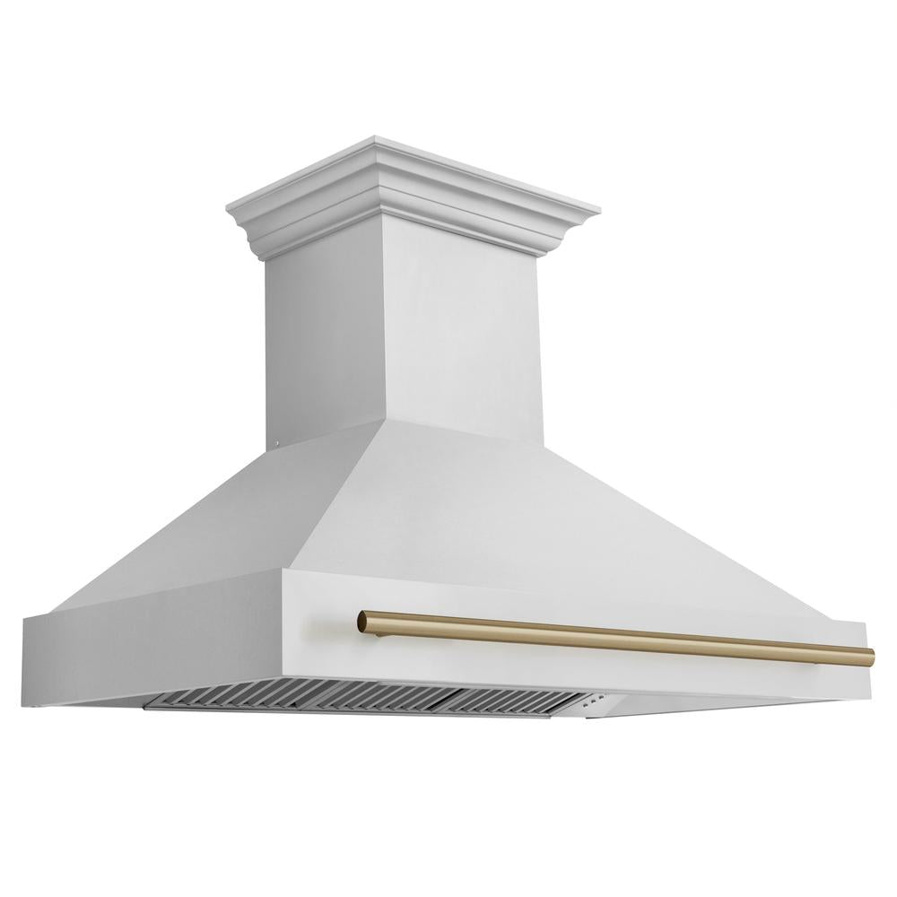 ZLINE Autograph Edition 48 in. Kitchen Package with Stainless Steel Dual Fuel Range, Range Hood, Dishwasher and Refrigerator with Champagne Bronze Accents (4KAPR-RARHDWM48-CB)