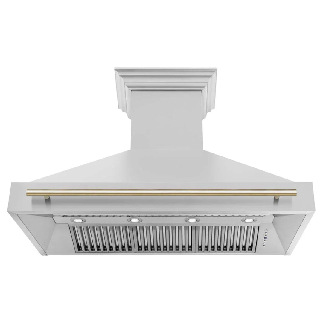 ZLINE Autograph Edition 30", 36", &amp; 48" Stainless Steel Dual Fuel Range, Convertible Vent Wall Mount Range Hood, and Dishwasher Kitchen Package with Polished Gold Accents