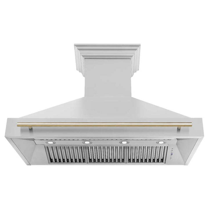 ZLINE Autograph Edition 30", 36", &amp; 48" Stainless Steel 4-Piece Kitchen Package with Polished Gold Accents—Dual Fuel Range, Wall Mount Range Hood, Dishwasher, and Refrigerator