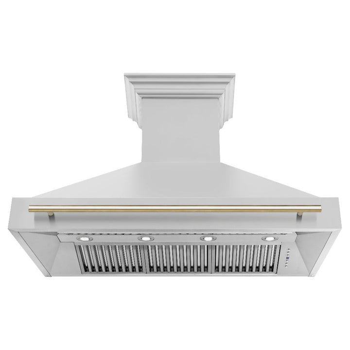 ZLINE Autograph Edition 48 in. Kitchen Package with Stainless Steel Dual Fuel Range, Range Hood, Dishwasher and Refrigerator with Polished Gold Accents (4KAPR-RARHDWM48-G)