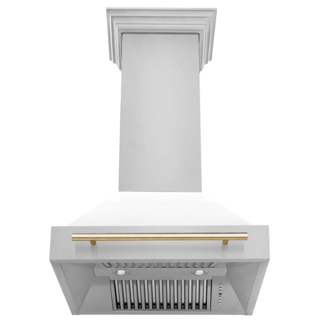ZLINE Autograph Edition 30" Kitchen Package with White Matte Door and Polished Gold Accents