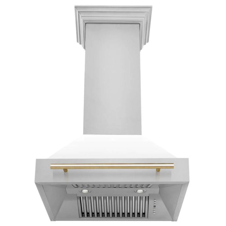 ZLINE Autograph Edition 30" Kitchen Package with White Matte Door and Polished Gold Accents