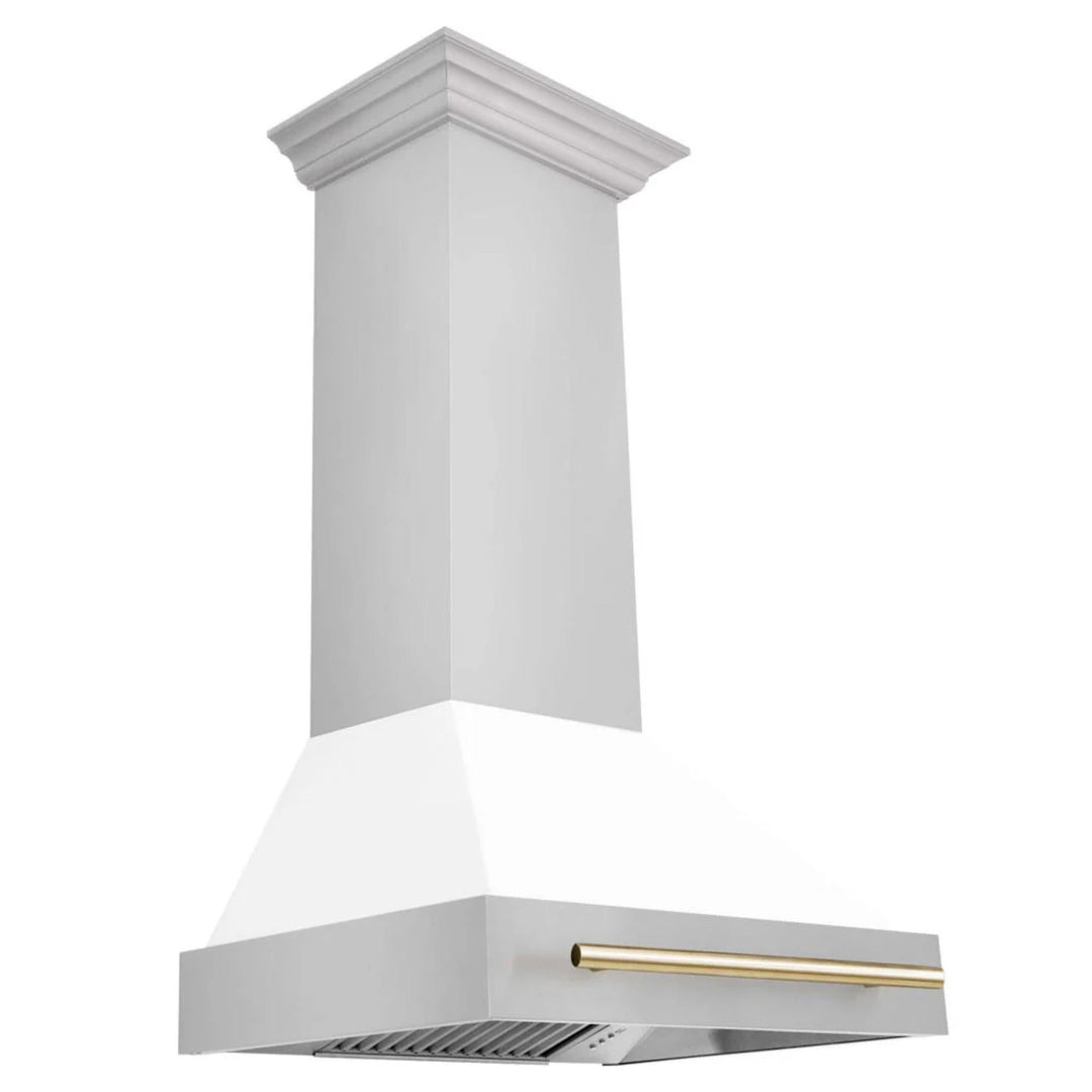 ZLINE Autograph Edition 30" Kitchen Package with White Matte Door and Polished Gold Accents