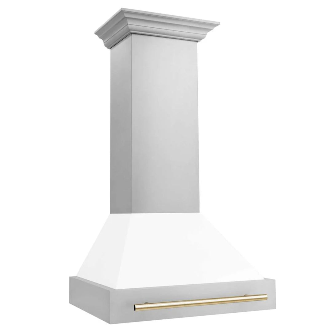 ZLINE Autograph Edition 30" Kitchen Package with White Matte Door and Polished Gold Accents