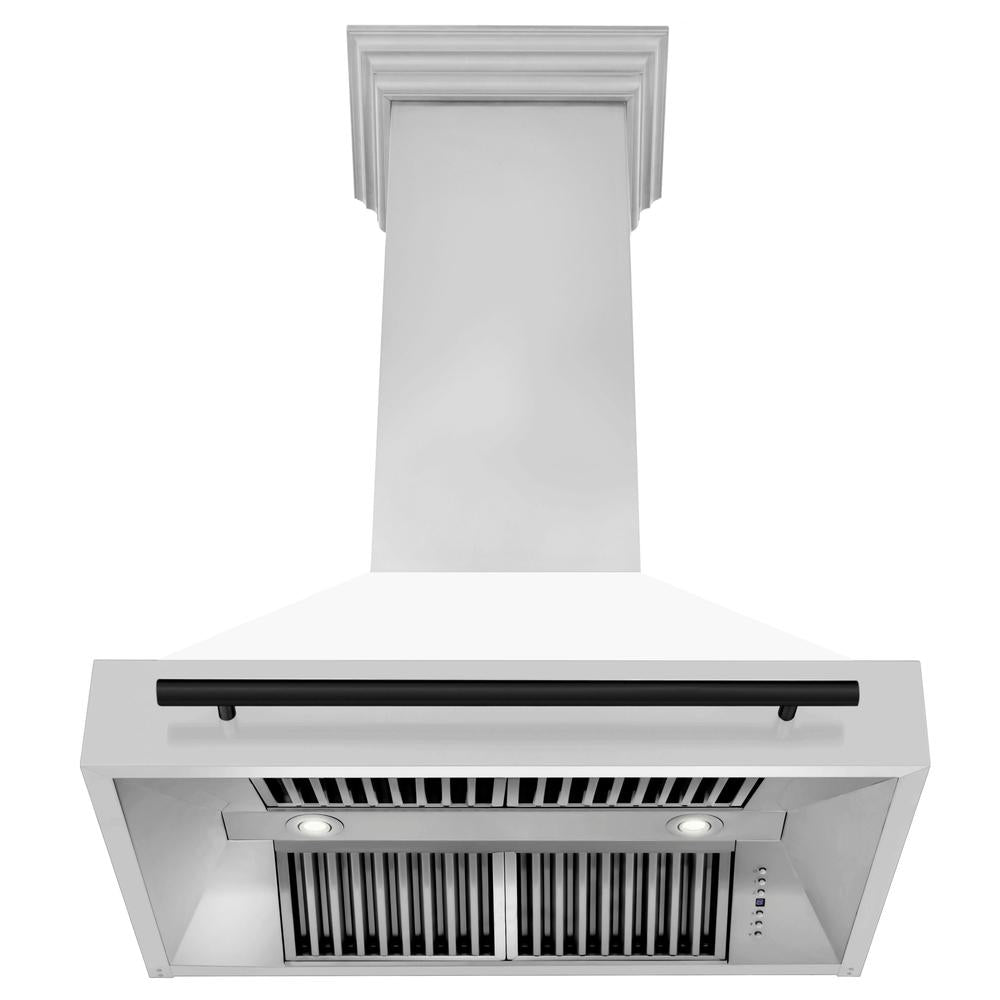 ZLINE Autograph Edition 36 in. Kitchen Package with Stainless Steel Dual Fuel Range with White Matte Door, Range Hood and Dishwasher with Matte Black Accents (3AKP-RAWMRHDWM36-MB)