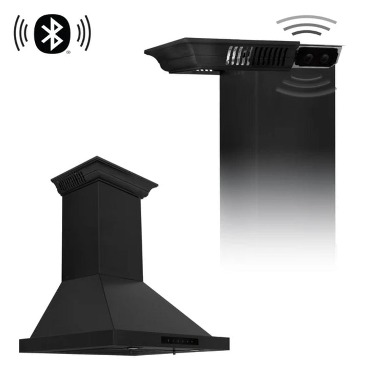 ZLINE Black Stainless Steel Wall Mount Range Hood with CrownSound Bluetooth Speakers (BSKBNCRN-BT)