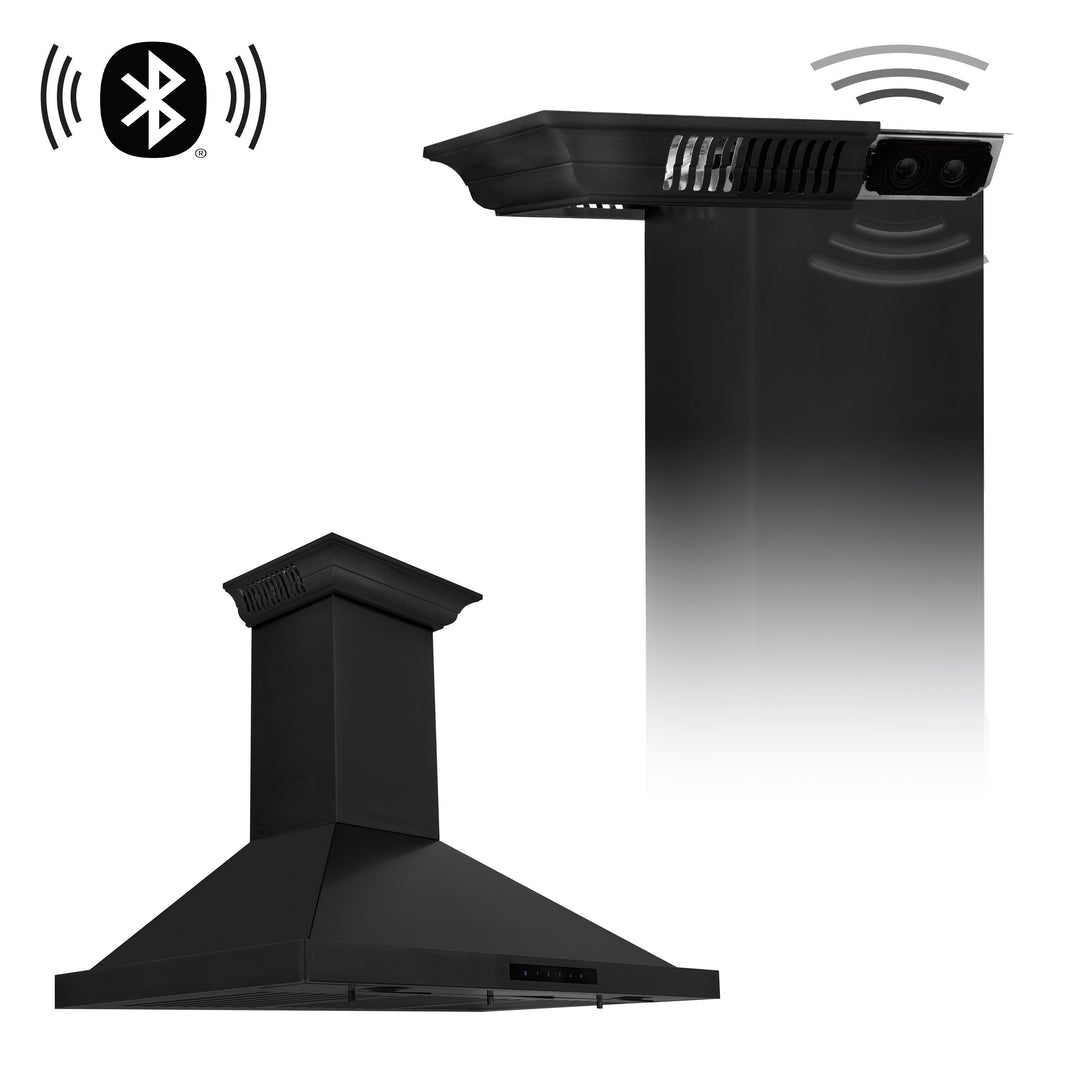 ZLINE 24” Wall Mount Range Hood in Black Stainless Steel W/ CrownSound
