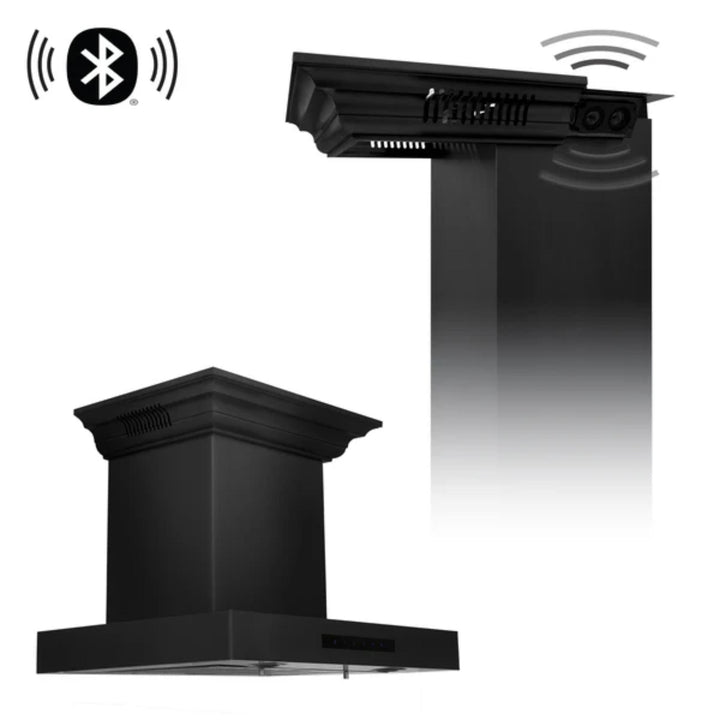 ZLINE Black Stainless Steel Wall Mount Range Hood with CrownSound Bluetooth Speakers (BSKENCRN-BT)