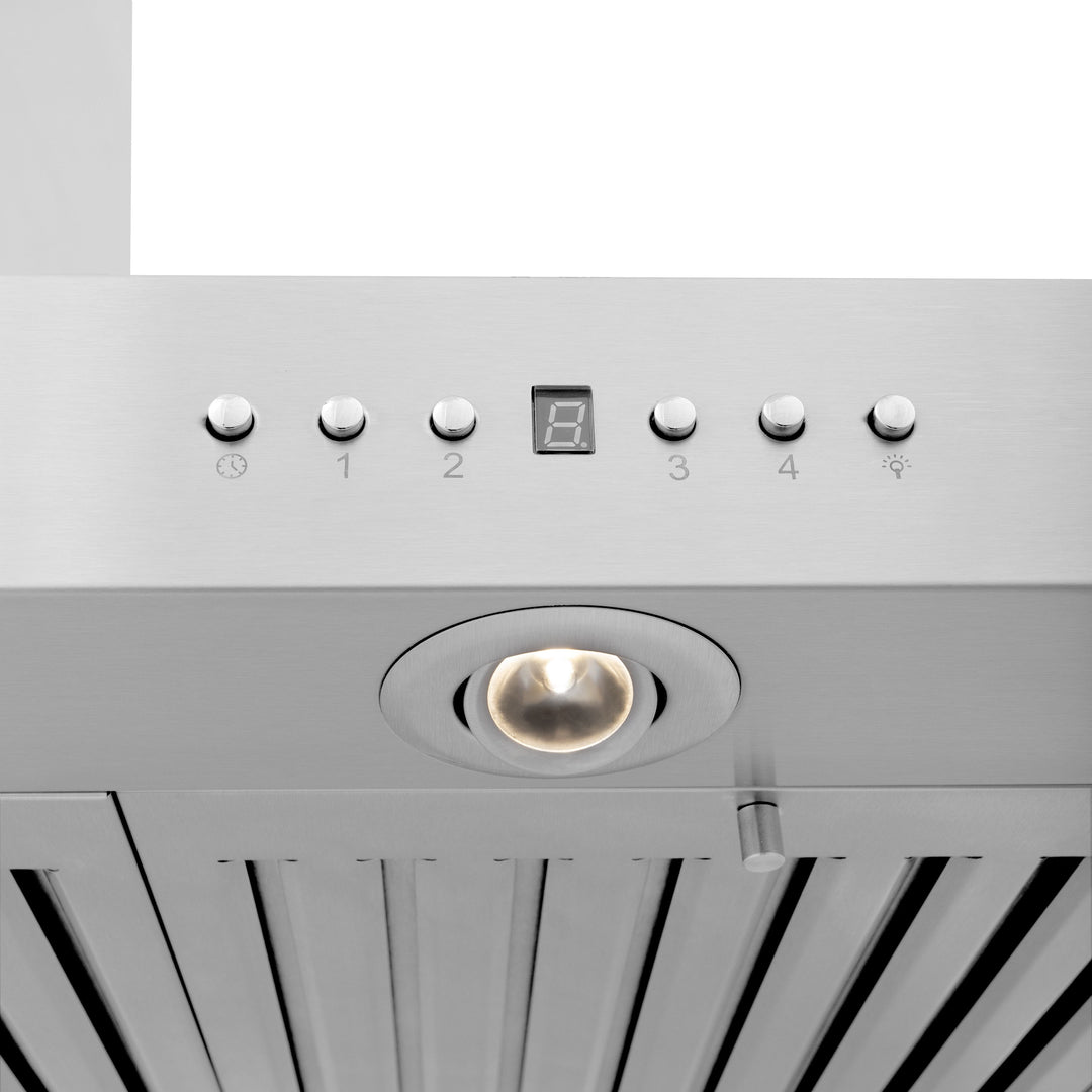 48" ZLINE CrownSound™Ducted Vent Wall Mount Range Hood in Stainless Steel with Built-in Bluetooth Speakers (KECRN-BT-48)
