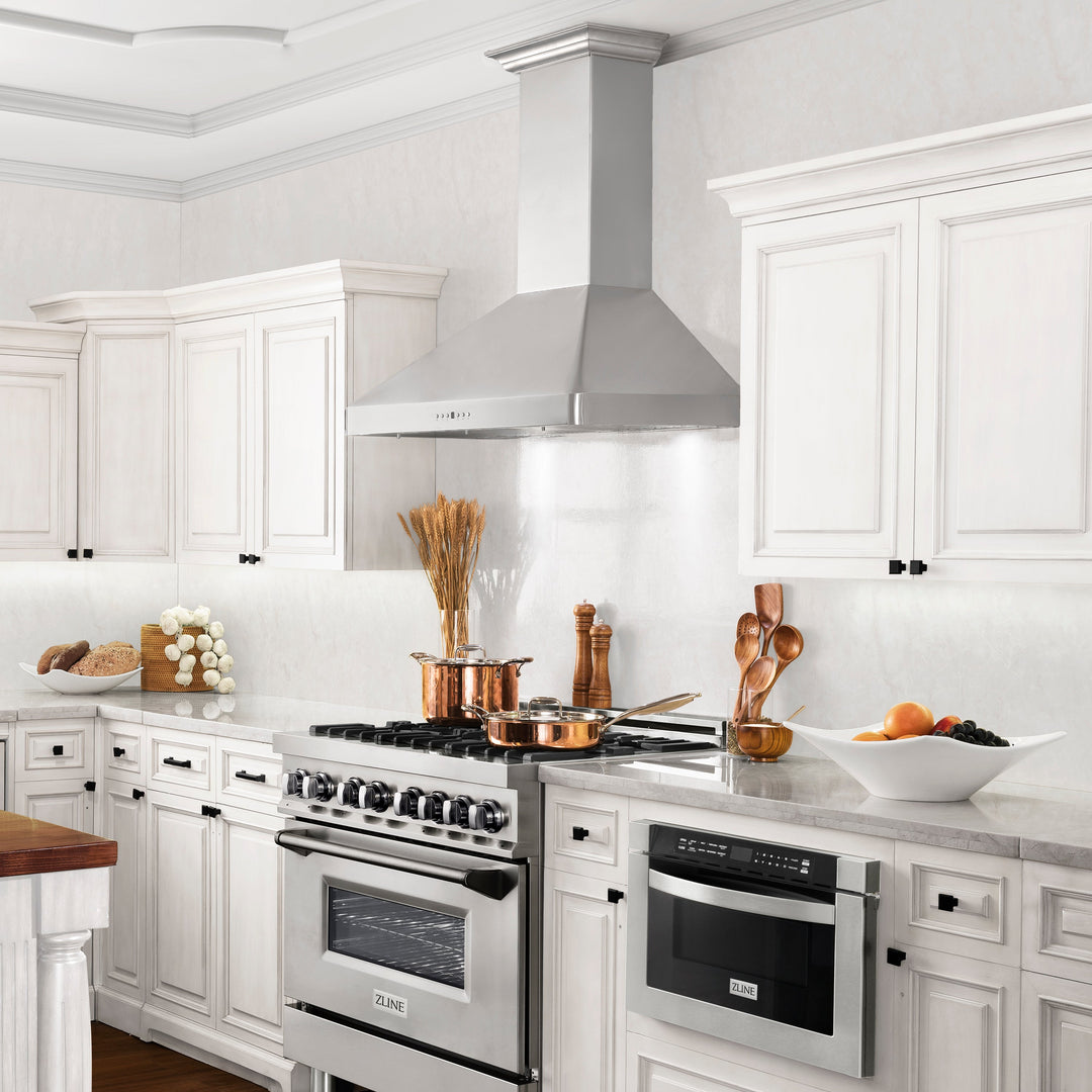 36" ZLINE CrownSound™Ducted Vent Wall Mount Range Hood in Stainless Steel with Built-in Bluetooth Speakers (KF2CRN-BT-36)
