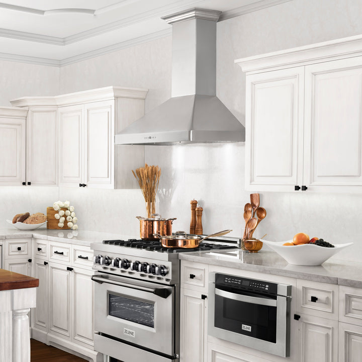 36" ZLINE CrownSound™Ducted Vent Wall Mount Range Hood in Stainless Steel with Built-in Bluetooth Speakers (KF2CRN-BT-36)
